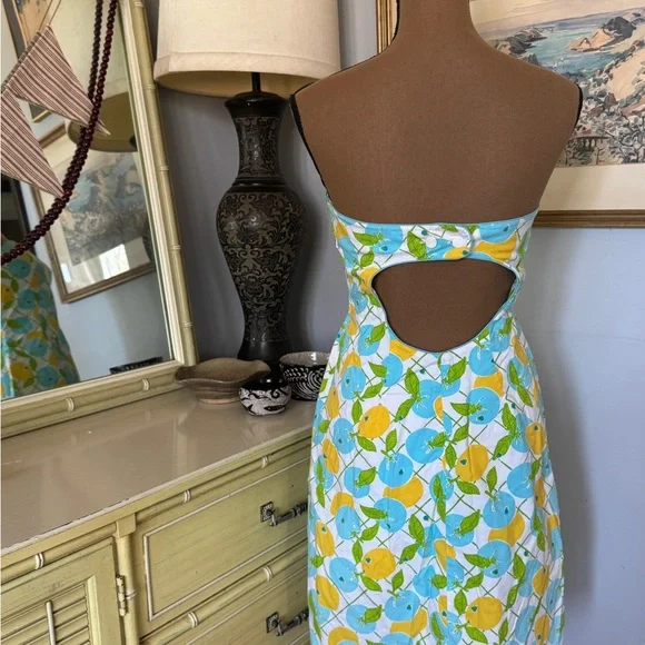 Vintage Lilly Strapless Lemon & Blueberries Print Cotton Dress - Picture 2 of 6